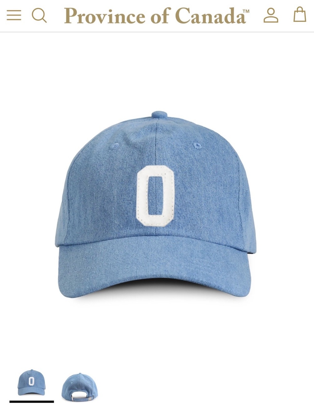 Province of Canada Denim Blue Baseball Cap with White 'O' Embroidery, One Size